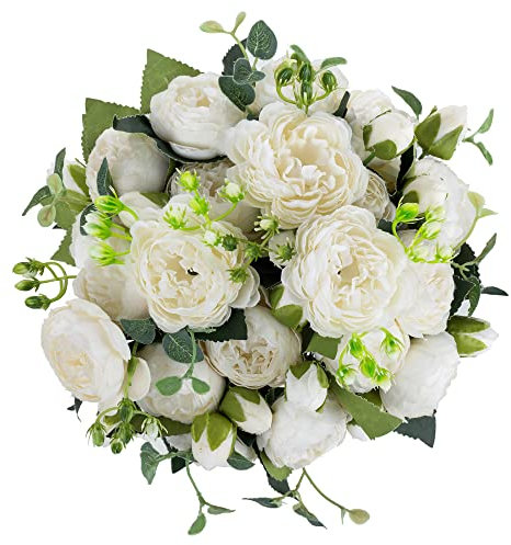 Inweder Blumenstrauß Brautstrauß Künstliche Blumen - 4 Pcs Pfingstrose Künstlich Gefälschter Blumenkugel Weiß Seidenblumen für Hochzeitsdeko Tisch Home Hochzeit Blumenball Deko Wohnzimmer
