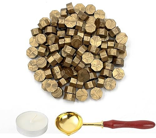 LICQIC Siegelwachs Set, Siegellack Set mit 100 Stück Sealing Wax, 1 Schmelzlöffel, 1 Teelichte, Wachsperlen Siegel für Einladungen, Karten, Umschläge, Weinpakete, Geschenkverpackungen