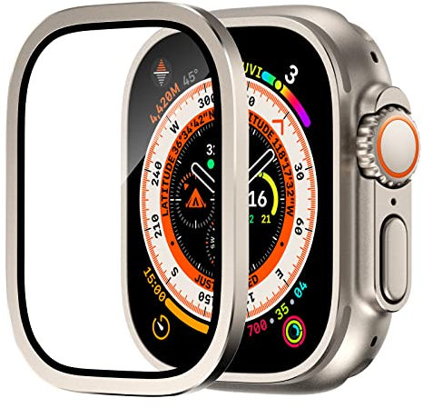 Protectores de Pantalla para Apple Watch Ultra de 49mm, Vidrio Templado 9h Marco de AleacióN de Titanio, Mantiene el Original, Sensible al Tacto,PelíCula Protectora Ligera Apple Ultra 2