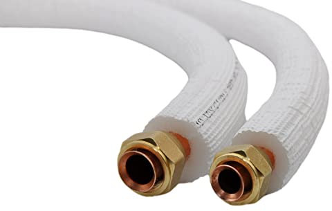 SYSTERM Conducto refrigerante para aire acondicionado dividido, tubo de cobre aislado listo para ajustar 1/4 + 1/2, los tubos preaislados para gases refrigerantes R32, R410A y R407C (longitud: 8m)