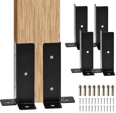La Vane Adjustable Metal Deck Post Anchor, Set of 4 Wood Fence Base Brackets Fit 1.5x1.5 / 2x2 / 2x4 / 4x4 inch Post, Reversible Heavy Duty Half Column Post Base for Pergola Railing Mailbox