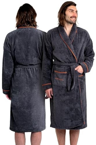 ELEVAVIDA Herren Bademantel aus reiner Baumwolle grau anthrazit - extra weich und bequem - Größe XL - Frottee Sauna Bademantel - OEKO-TEX zertifiziert