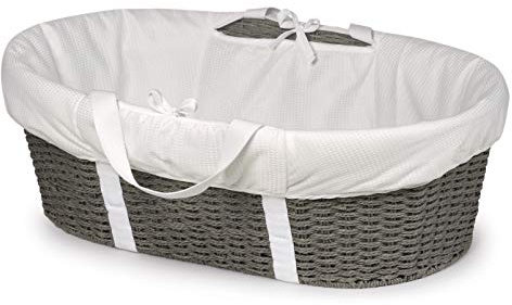 Badger Basket Wickelkorb für Babys, geflochten, mit Polster und Bezug, in Weidenoptik, kühles Grau/Weiß