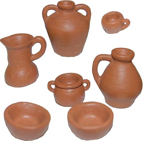 FADEDA 7X Tongeschirr/Höhe:4 cm/handbemalt/detailgetreue Krippen Figuren - Weihnachten Tisch Dekoration Krippe Zubehör