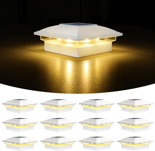 VOLISUN 12 Stück Solar Pfostenkappe für den Außenbereich, wasserdicht, Solarzaun Pfostenleuchten für 8 x 8 9 x 9 10 x 10 cm Holz/Vinyl Pfosten, Solarlampe Außen Säulenlampe für Garten Terrasse Veranda