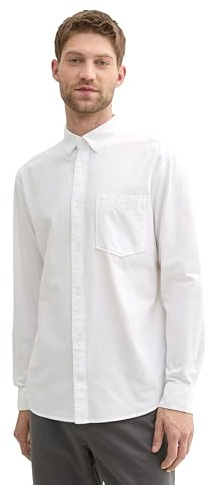 TOM TAILOR Herren Regular Fit Hemd mit Logo-Stickerei an der Brusttasche, 20000 - White, M