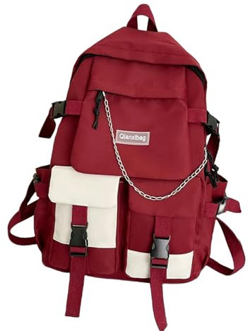 CBLdF Rucksack Große Kapazität Unisex Rucksack Junior High School Schoolbag Dacron Bag Für Männer Frauen-rot-mit Kettenanhänger