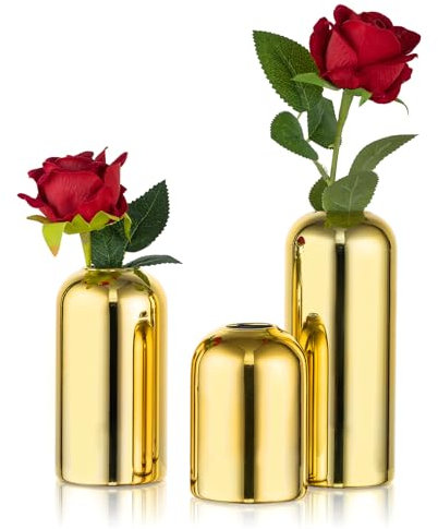 NUPTIO Vase Verre Doré Petit: Set of 3 Vases À Fleurs Centre de Table de Mariage en Vrac Vase Doré pour Decoration d'anniversaire