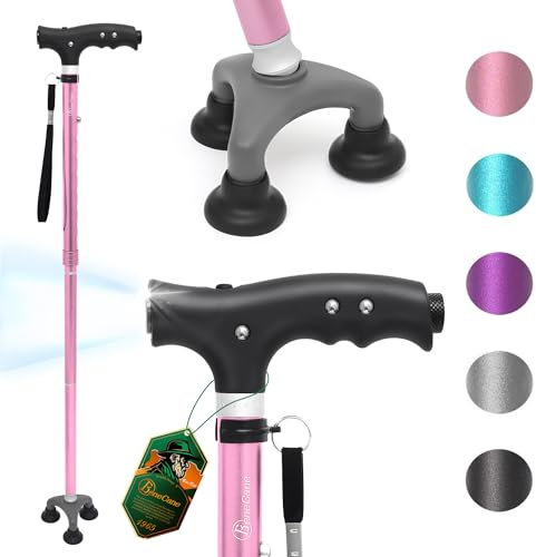 BeneCane Gehstock mit Licht, einstellbare Faltbare Stöcke mit drehbarer Basis für Senioren, Reise Gehstöcke für Männer und Frauen