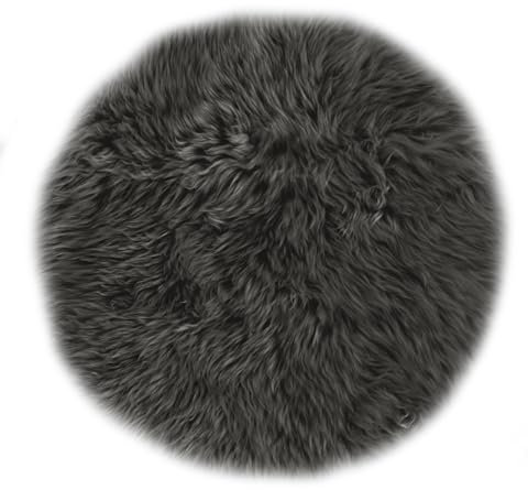 -LUXOR- living Sitzkissen Stuhl Echtfell, Flauschige Sitzauflage, Stuhlkissen, Lammfell Sitzkissen, Fell für Stühle, rund 34 cm Schwarz, 1 Kissen