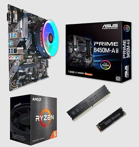 Kit Upgrade évolution PC - Gestion LED RGB Aura - Ventirad RGB - Carte mère AM4 + Processeur AMD Ryzen + DDR4 (AMD Ryzen 5, 16 Gigas DDR4, SSD 1000 Gigas)
