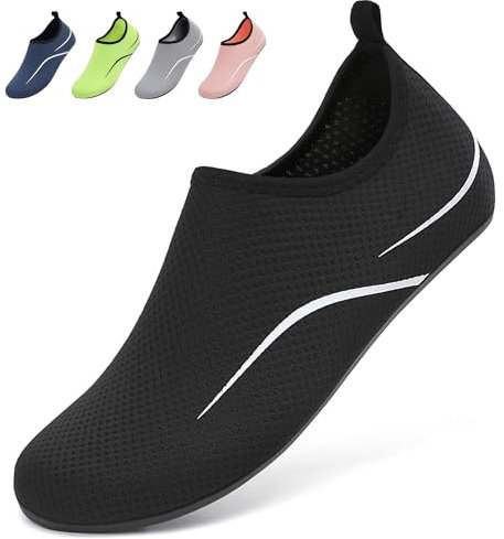 BARFULKER Badeschuhe Damen Herren Wasserschuhe Schwimmschuhe - Unisex Schnell Trocknend Aquaschuhe Leicht Strandschuhe Surfschuhe für Beach Pool Surfen Yoga, Schwarz, 37 EU