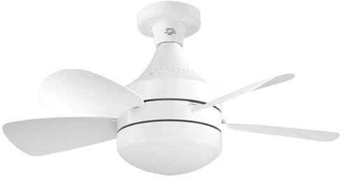Fiorky Ventilador de techo moderno con luz LED, ventilador de techo pequeño de 5 aspas, ventilador de techo blanco de 3 velocidades, 10,9 pulgadas para porche, oficina, garaje, restaurante (