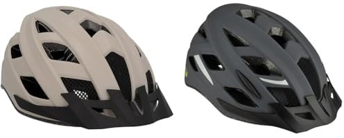 FISCHER Dallas Fahrradhelm, Kunststoff, beige, S/M, 52-59 cm & Erwachsene Fahrradhelm, Radhelm, Cityhelm Urban Levin, S/M, 52-59cm, grau, mit beleuchtetem Innenring-System