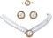 4Pcs Pearl Strands Wedding Necklace Earrings Set Bridal French Crystal Choker Necklace Ring Sets Rhinestone Vintage French Collar Necklace Chain Jewelry for Women (Gold)