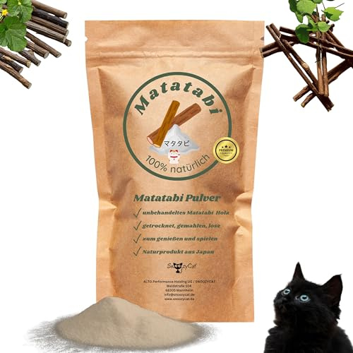 SNOOZYCAT® Matatabi Pulver mit Katzenminze 30 g – Nachfüllpulver für Katzenkissen, natürlicher Duft aus naturbelassenem, fein gemahlenem Matatabi-Holz, für Duftkissen & Katzenspielzeug