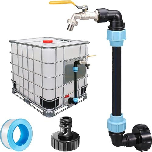 IBC Schwanenhals 3/4 Auslaufhahn, S60x6 Wasserhahn Absperrhahn für das Bequeme Befüllen der Gießkanne, IBC Adapter IBC Tank Zubehör 3/4 Zoll für Regenwassertank Wasserfaß Regenfass IBC-Container