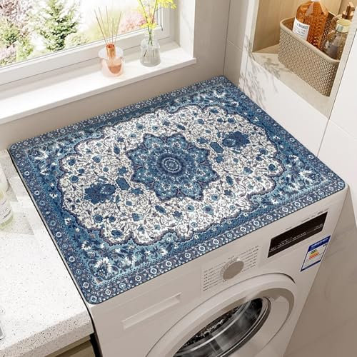 RUILBJ Tappetino Antipolvere per Lavatrice Asciugatrice Frigorifero,Tovaglietta da Cucina,Tappetino da Tavolo,Tappetini da Bagno,Super Assorbenti,Motivo Mandala Bohemien (Blu 2,50x50 cm)