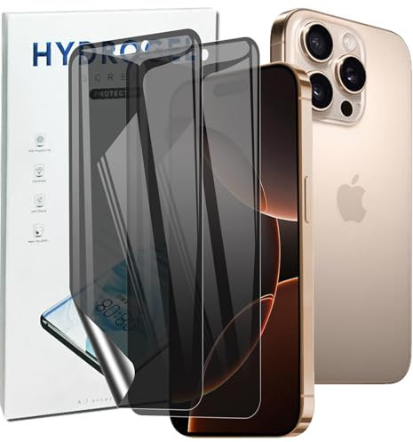 KUSINHOKA Protector Pantalla de Privacidad para iPhone 16 Pro, [2 Piezas] Anti-Espía Hidrogel Flexible Full Cobertura Película Protectora, Anti-arañazos Film Protector para iPhone 16 Pro