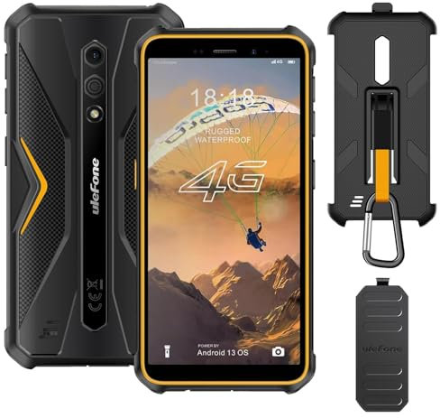Ulefone Armor X12 Pro Rugged Smartphone, 10GB + 64GB, IP68/69K Waterproof, 3-Card Slot, Octa Core, Android 14 Unlocked Outdoor Mobile Phones, 5.45 inch Tough Screen, 13MP +8MP Camera, NFC, Orange