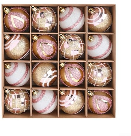 Set di 16 palline di Natale colorate, 6 cm, perfette per alberi, matrimoni e decorazioni per anniversari (oro rosa)