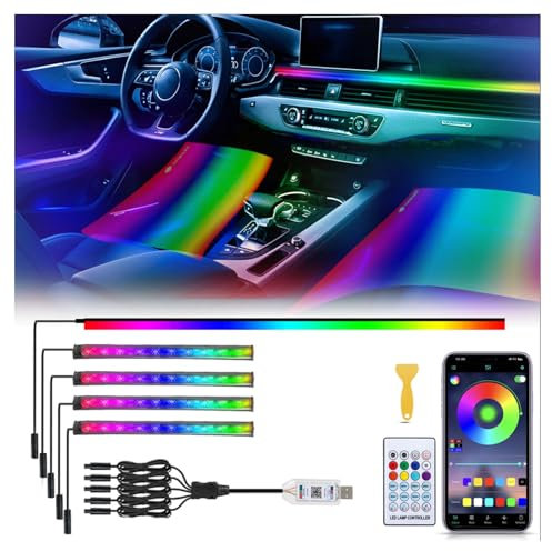 GPJYD 5 IN 1 Ambientebeleuchtung Auto LED Streifen, RGB Fußraumbeleuchtung Auto LED Innenraumbeleuchtung 194LEDs, 16 Millionen Farben, APP& USB& Fernbedienung A uto Innenraum Deko.