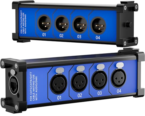 Elecan Caja divisora XLR de 3 pines a RJ45 Ethercon-4 canales y 1 par XLR/DMX/AES Terminator Snake Over CAT 6 Ethernet Cable de conexión adaptador para sonido de escenario, iluminación, estudio de