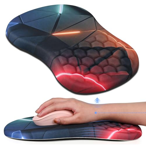 Mouse Pad Wrist Support Ergonomic Mouse Mat with Massage Design, Wrist Rest Pain Relief Mousepad with Memory Foam & Non-Slip Silicone Base for Office Working Gaming(11.8x7.8in, Line)