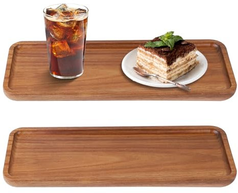 EXLECO 2 Piezas 30 x 12 cm Bandeja Madera Rectangular Bandejas de Acacia Madera Bandeja Decorativa Rectangular para Velas Plato de Madera Madera Pequeña Bandejas Sirve Tabla Madera para Postres, Café