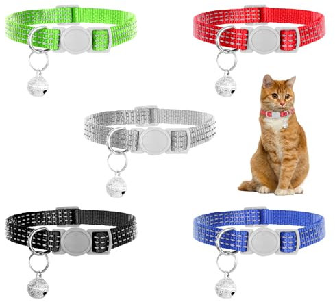 5 Stück Halsband Katze, Katzen Halsband, Katzenhalsbänder, Reflektierend, mit Glöckchen, Weich, Verstellbar, für Kleine, Mittelgroße und Große Hunde und Katzen