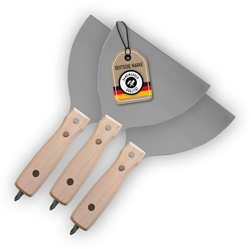 3x ELITE Profi-Trockenbauspachtel – Schraubgriffspachtel mit rostfreiem Edelstahlblatt, 150 mm und Holzgriff, ideal zum ansatzfreien Glätten und Verspachteln von Gips