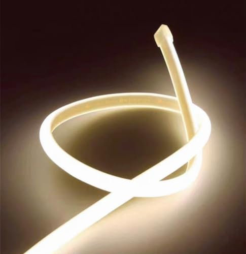 ANSIEN® Tiras LED 220v de Neón (Blanco Neutro,5M),Cada Corte de 10cm,12w/m COB Luz de Cuerda Alto Brillo,Ip65 Impermeable con Enchufe de Rectificador y Pegatina,NEÓN LED para Hogar,Bar,Restaurantes