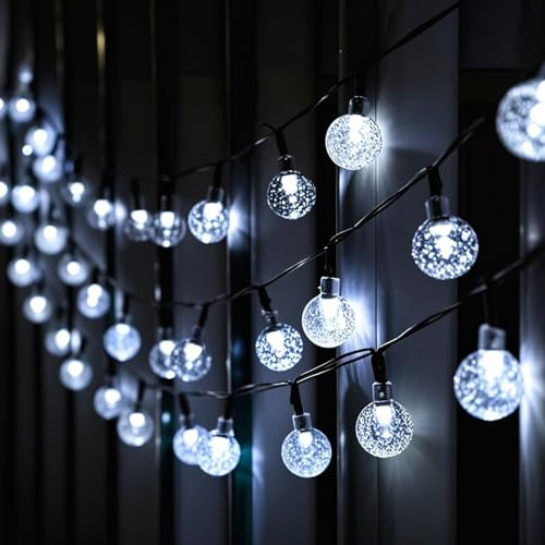 SALCAR Solar Lichterkette Außen mit Fernbedienung, 15M 60 LEDs Kristall Kugeln Lichterkette Aussen mit 8 Modi, IP44 Wasserdicht Lichterketten Outdoor für Balkon Camping Vorzelt Garten Deko, Kaltweiß