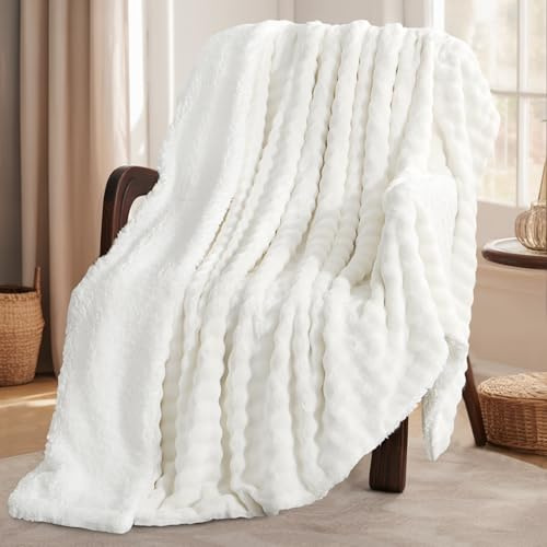 RUIKASI Bubble Sherpa Fluffy Throw Blanket Single - White Winter Blanket Thick Warm Bed Throw for Sofa 130x150 cm
