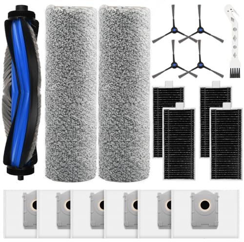 18 Stück Zubehör Set für Ecovacs Deebot X8 Pro Omni / X8 Omni Saugroboter, Ersatzteile mit 1 Hauptbürste, 2 Wischwalze, 6 Staubbeutel, 4 Filter, 4 Seitenbürsten, 1 Reinigungsbürste