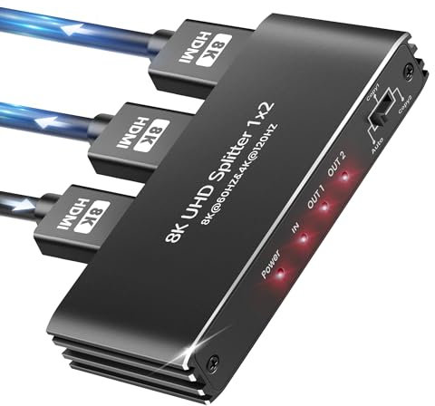 NEWCARE HDMI 2.1 Splitter for Dual Monitors, 4K 120HZ HDMI Splitter 1 in 2 Out, 2 Port HDmi 2.1 splitter 4K 120HZ for Gaming Support 48Gbps, HDCP 2.3, RGB 4:4:4 (Mirror Only, Not Extend)