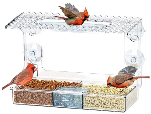 Mangeoire à Oiseaux pour la Fenêtre | Mangeoires pour la Fenêtre avec Ventouses Fortes | Contenant Plateau Ventouses Décoratif Extérieur Étanche pour Jardin