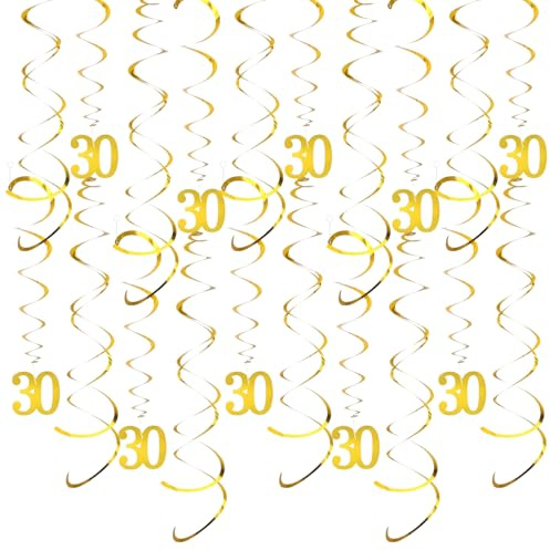 20 Stück Geburtstag Deko,Zahl 30 Geburtstagsdeko Spiralen Luftschlangen Gold,Deckenhänger DoppelSpiral Girlande für Partydeko,Jubiläum,30. Geburtstag Dekoration,Funkelnd Hängende Swirls Streams (30)