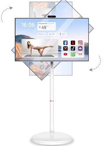 BSTGEKELY Upgrade 32-Inch Portable Smart TV with 4K UHD Touchscreen & Wheels, 8GB RAM+128GB Storage, 10500mAh Battery, 4K Webcam, Remote, Swivel Stand