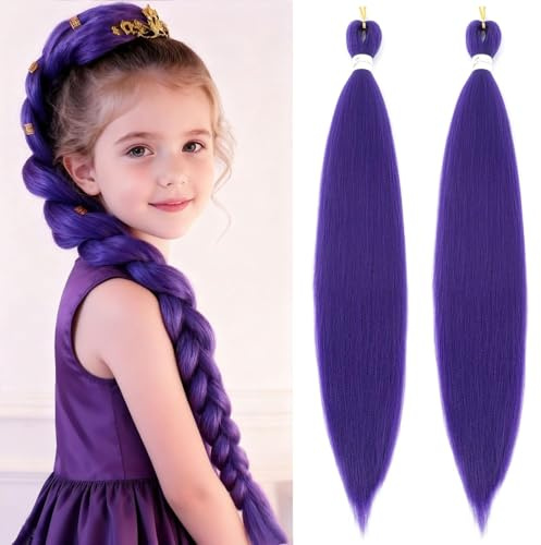 26 Inch Purple Hair Extensions For Braiding Purple Braiding Hair Pre Stretched Synthetic Braiding Hairs Prestretched Braidings Hairs Purples for Halloween Costume Cosplay Stage Partiesies (2Packs)