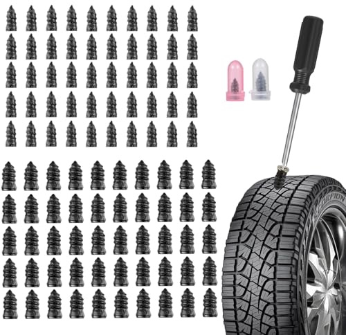 100PCS Tire Plug Kit with Screwdriver, Tire Repair Rubber Nail for Car, Motorcycle, Truck, Bike, Tractor Tire Puncture Fast Repair, Self-Service Wheel Puncture Repairs (50S & 50L Size)