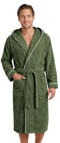 LAYNENBURG Bademantel Herren Frottee - Kapuze - Lang - 100% Baumwolle (360g/m2) - OEKO TEX Standard 100 - Größe M, L, XL, XXL, 3XL