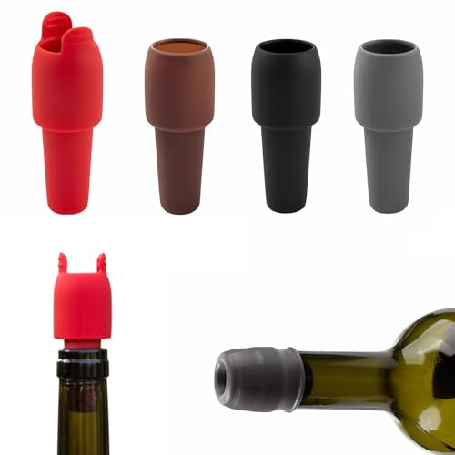 4 Pack Reusable Sparkling Wine Bottle Stoppers with Handle – Silicone Wine Stoppers for Beer, Champagne, Prosecco