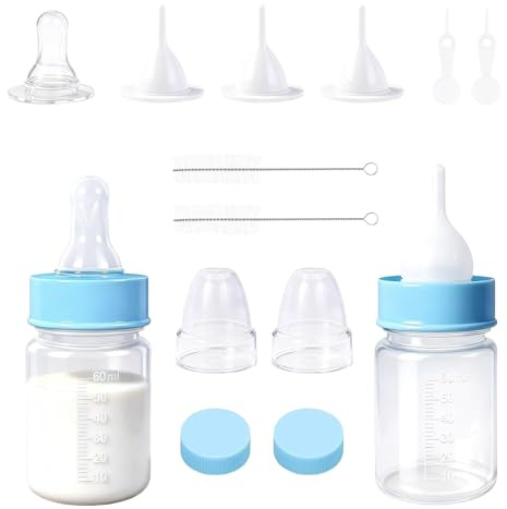 AMISENK Kittens Feeding Bottle Set with Replaceable Nipples and Cleaning Brush for Puppies Kittens Hamsters Rabbits Small Animal Pet Feeders
