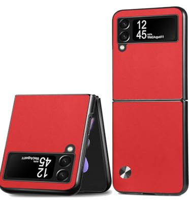 Puxssul Kunstleder für Samsung Galaxy Z Flip 3 Hülle, rutschfest Elegantes Design Passgenaue TPU Stoßfest Kratzfest Einzigartige Textur HandyHülle für Samsung Galaxy Z Flip 3 (Rot)