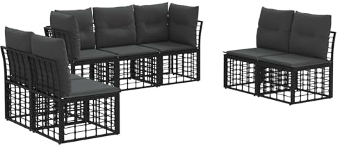 vidaXL Outdoor-Sofagarnitur Schwarz Polyester, Modernes, wetterfestes Rattan-Sofaset, Flexibles Design, Lounge-Möbel für deinen Garten und die Terrasse