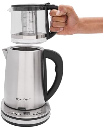 Wasserkocher Kettle Schwarz Glas Electric Mit Temperatureinstellung Kitchen Aid Gooseneck Schwanenhals Elektrischer Edelstahl 2,5L+1L Doppelkessel Set 1500W LED-Anzeige für Kaffee Tee Büro Zuhause