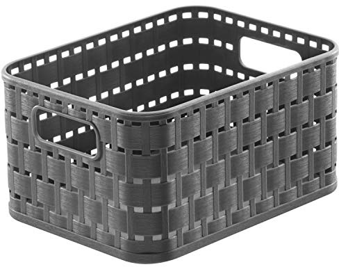 Rotho Country Aufbewahrungskorb 2l in Rattan-Optik, Kunststoff (PP) BPA-frei, anthrazit, A6/2l (18,3 x 13,7 x 9,8 cm)