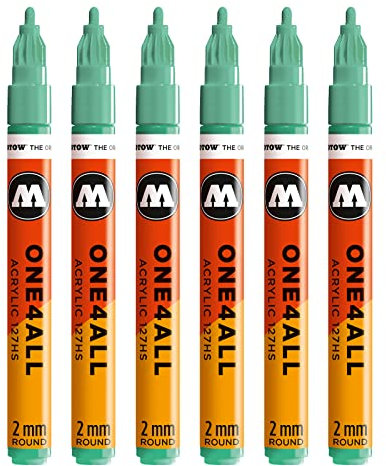 Molotow One4All 127HS Acryl Marker (2,0 mm Strichstärke, hochdeckend und permanent, UV-beständig, für fast alle Untergründe) 6 Stück Farbe 234 calypso mittel