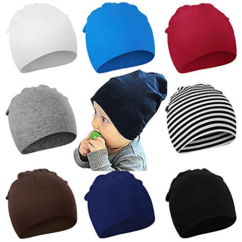 DRESHOW 8 Stücke Unisex Mütze Hut Junge Mütze Frühling Mützchen Kleinkind Wendemütze Jersey Slouch Beanie Bekleidung Unisex Infant Hut Kindergarten Mütze